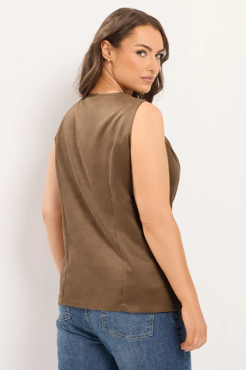 Yours Curve Chocolate Brown Suedette Waistcoat - 18 Image 4