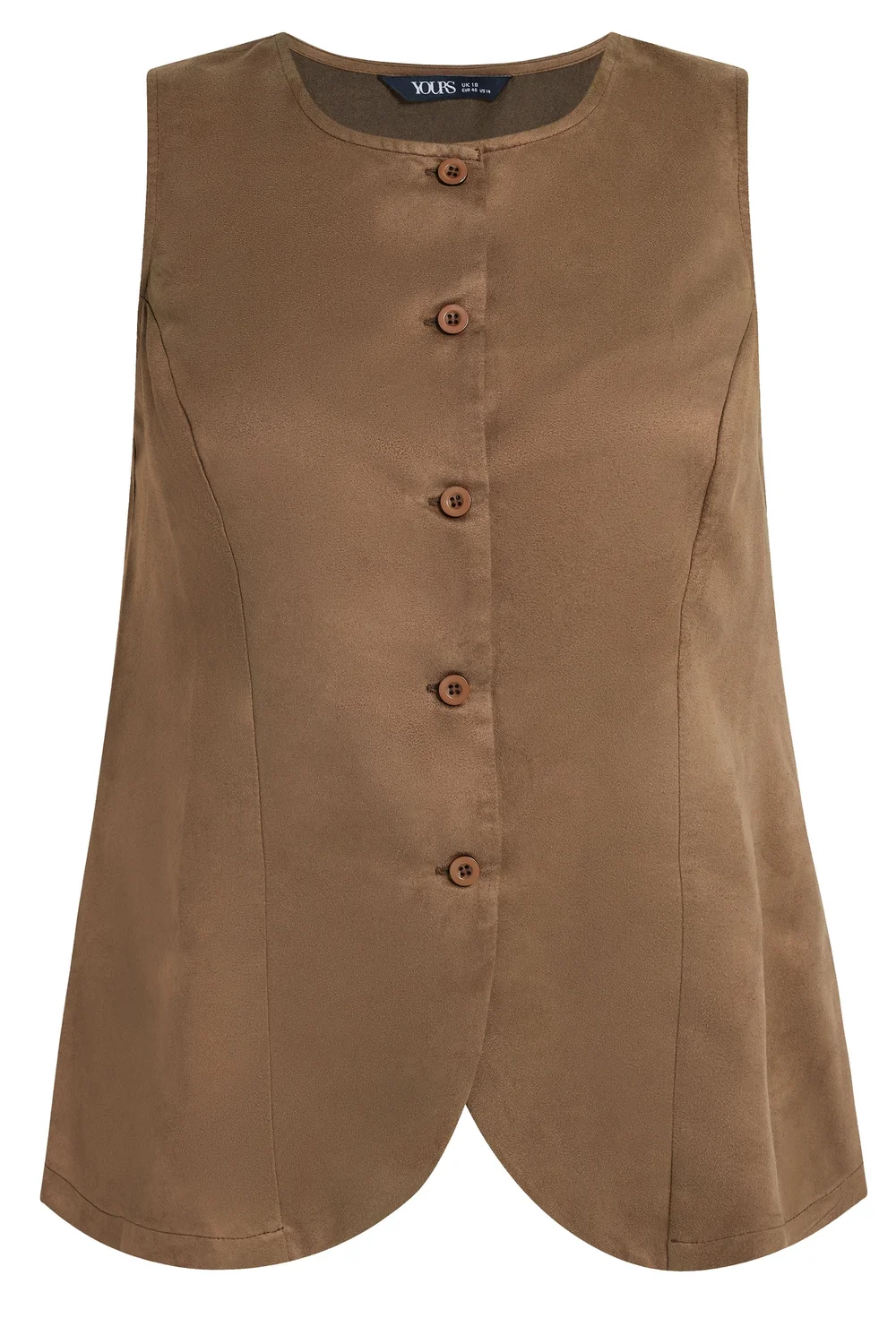 Yours Curve Chocolate Brown Suedette Waistcoat - 18 Image 2