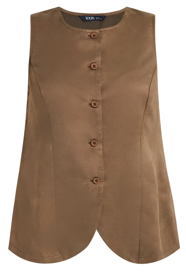 Yours Curve Chocolate Brown Suedette Waistcoat
