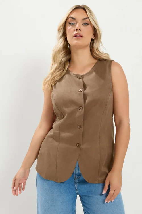 Yours Curve Chocolate Brown Suedette Waistcoat - 18 Image 1