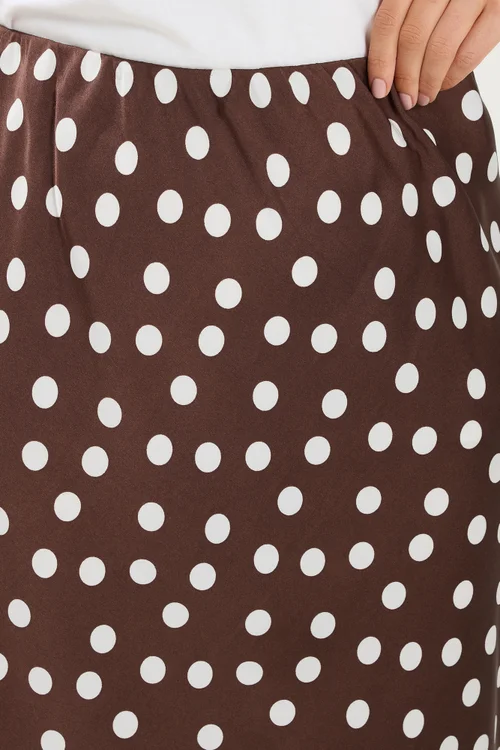 Yours Curve Chocolate Brown Polka Dot Satin Skirt - 26-28 Image 4