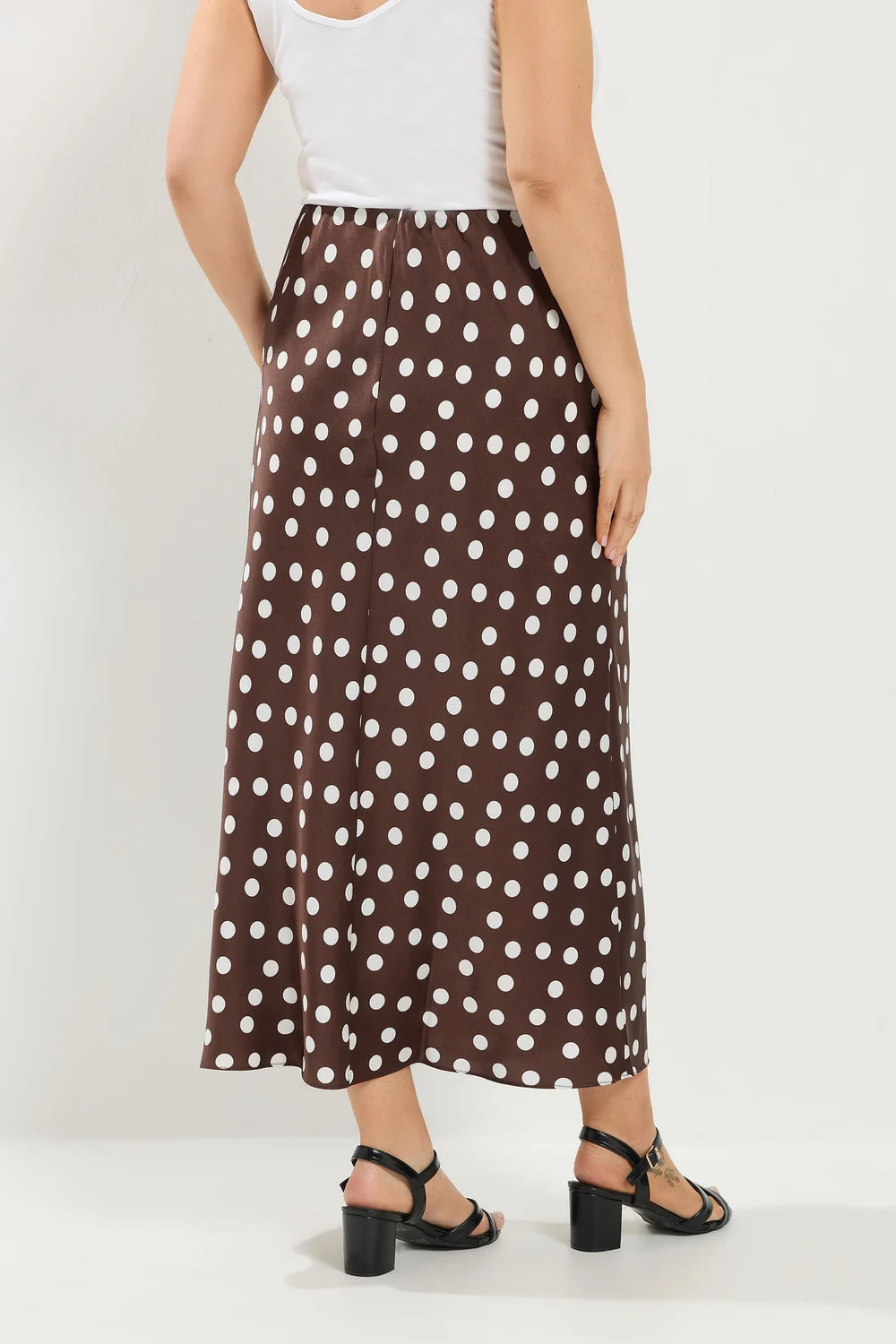 Yours Curve Chocolate Brown Polka Dot Satin Skirt - 26-28 Image 3