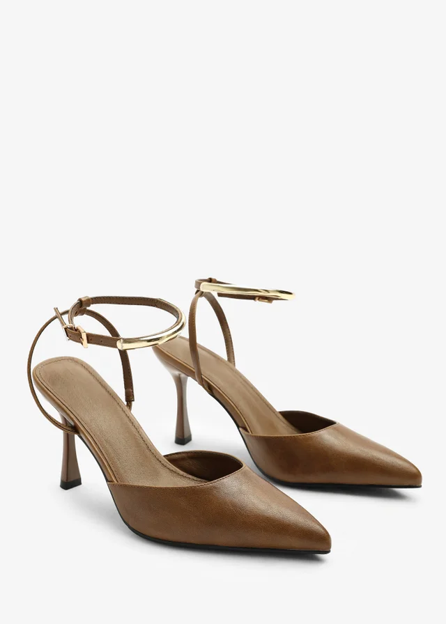 Where's That From Cheyenne Tan Bar Trim Detail Cut Out Court Shoe Heels