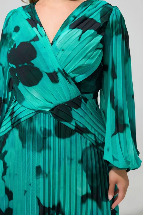 Yours London Curve Teal Green Abstract Pleated Dress - 18 Image 5