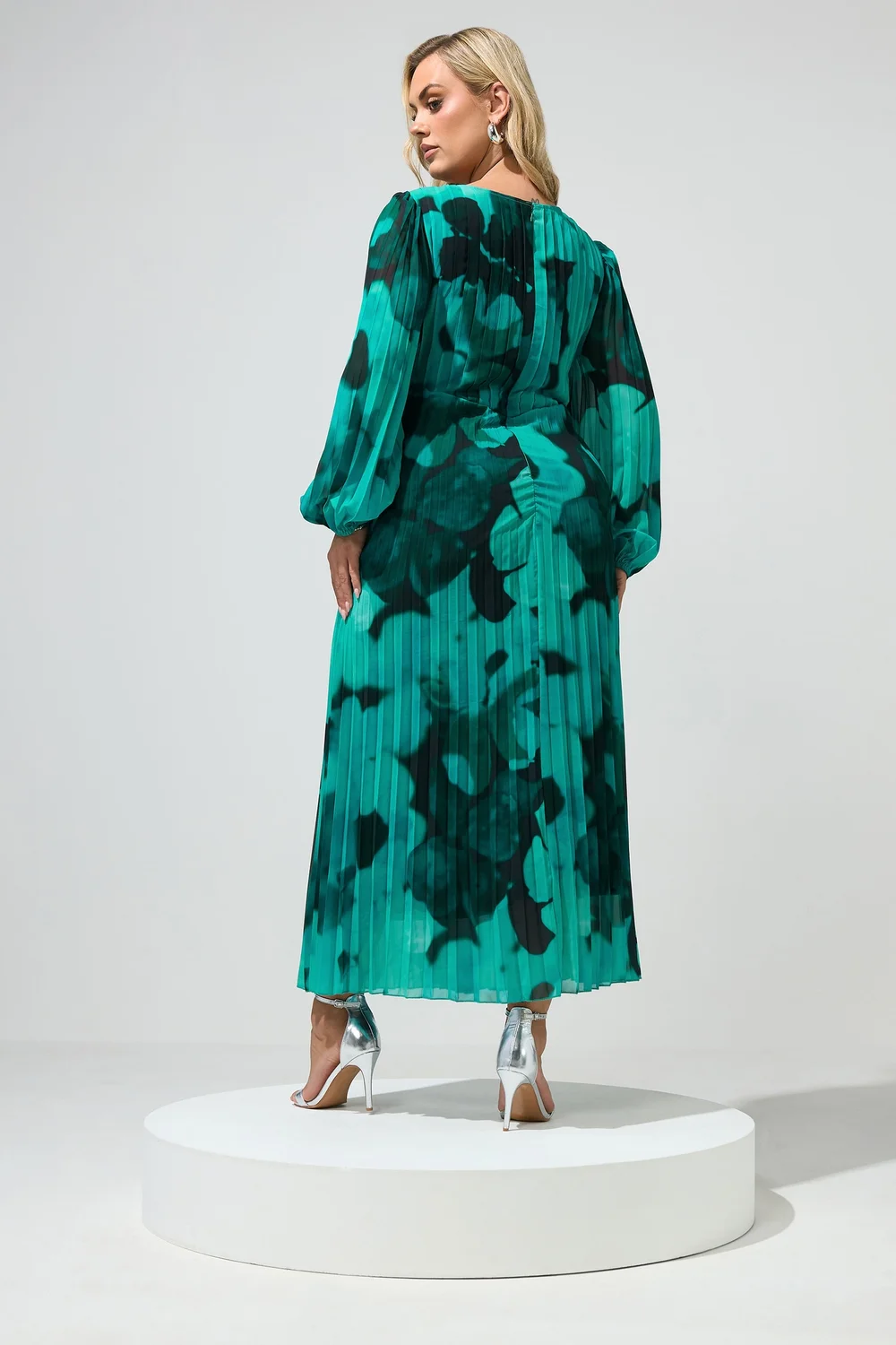 Yours London Curve Teal Green Abstract Pleated Dress - 18 Image 4