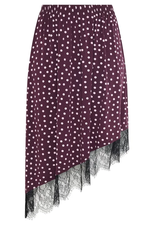 Yours Curve Purple Polka Dot Lace Asymmetric Hem Skirt - 16 Image 5