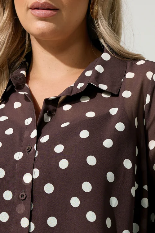 Yours London Curve Chocolate Brown Polka Dot Shirt - 24 Image 4