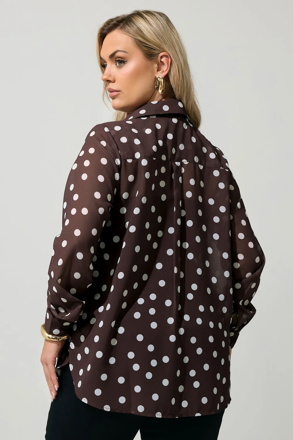 Yours London Curve Chocolate Brown Polka Dot Shirt - 24 Image 3