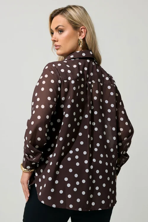 Yours London Curve Chocolate Brown Polka Dot Shirt - 24 Image 3