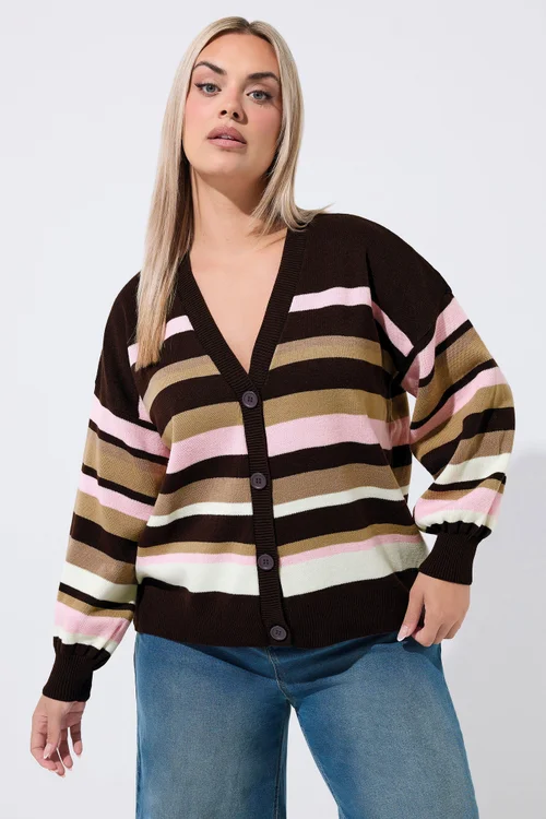 Yours Limited Curve Chocolate Brown Stripe Cardigan - 26-28 Image 1