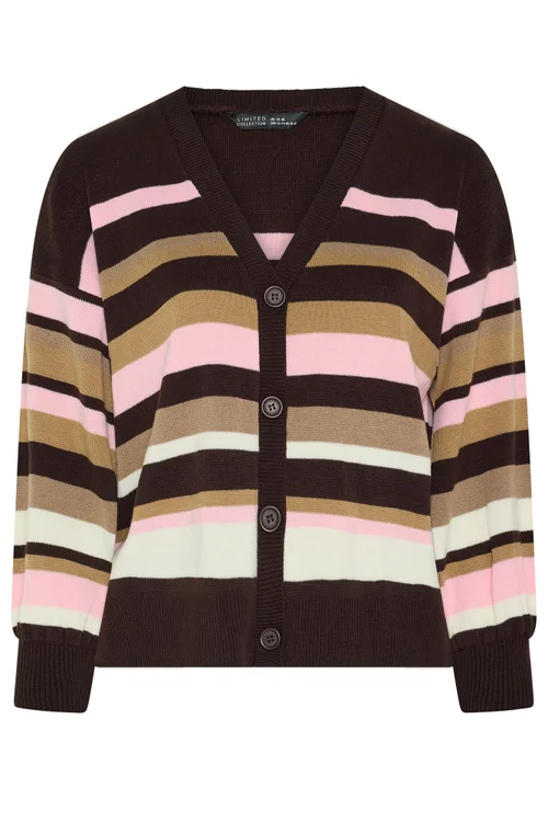 Yours Limited Curve Chocolate Brown Stripe Cardigan - 26-28 Image 5