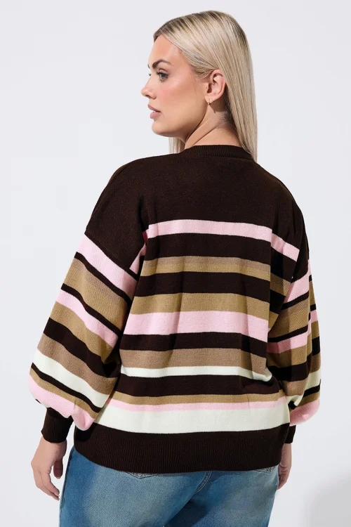 Yours Limited Curve Chocolate Brown Stripe Cardigan - 26-28 Image 3