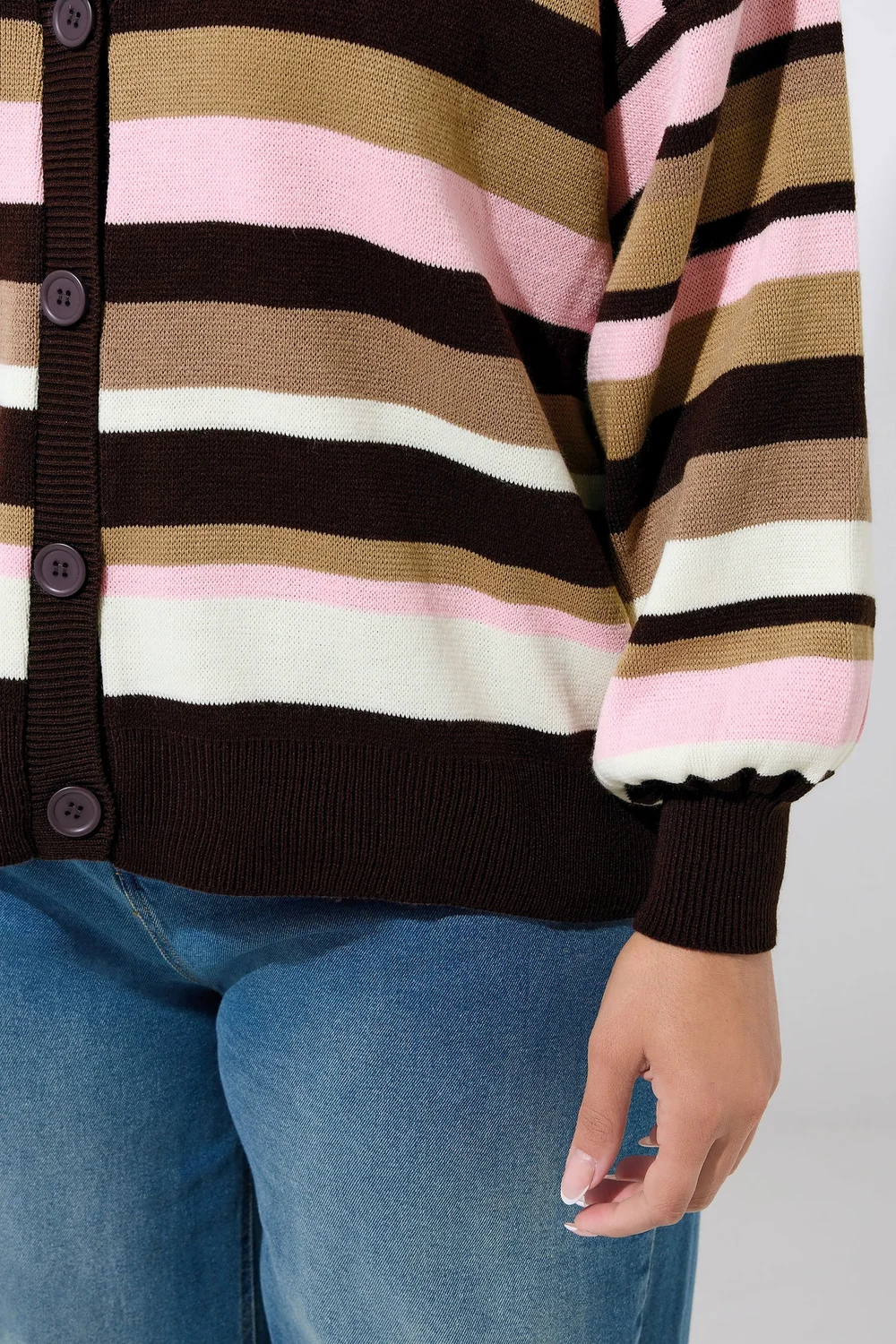 Yours Limited Curve Chocolate Brown Stripe Cardigan - 26-28 Image 4