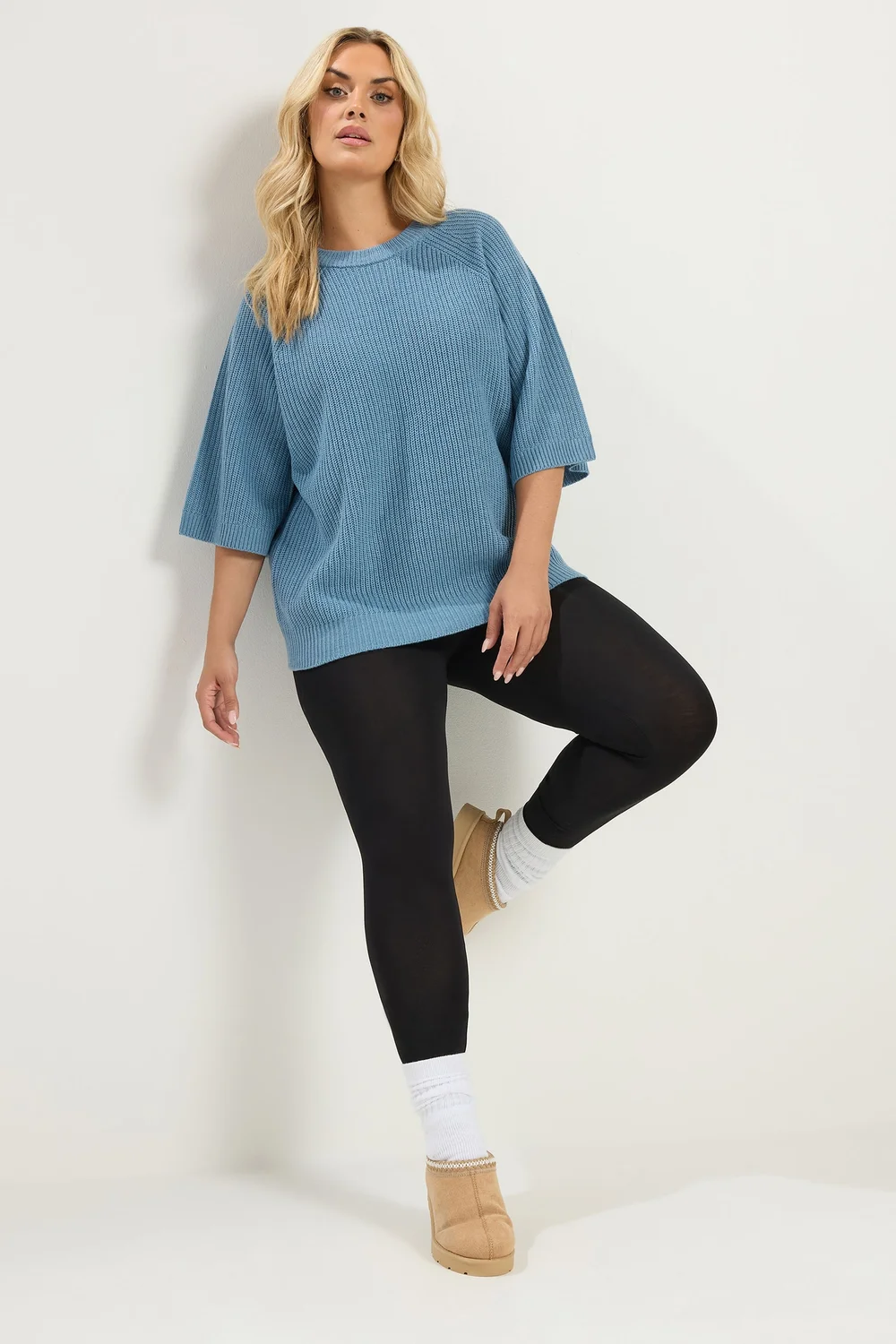 Yours Curve Denim Blue Knitted Jumper - 30-32 Image 4