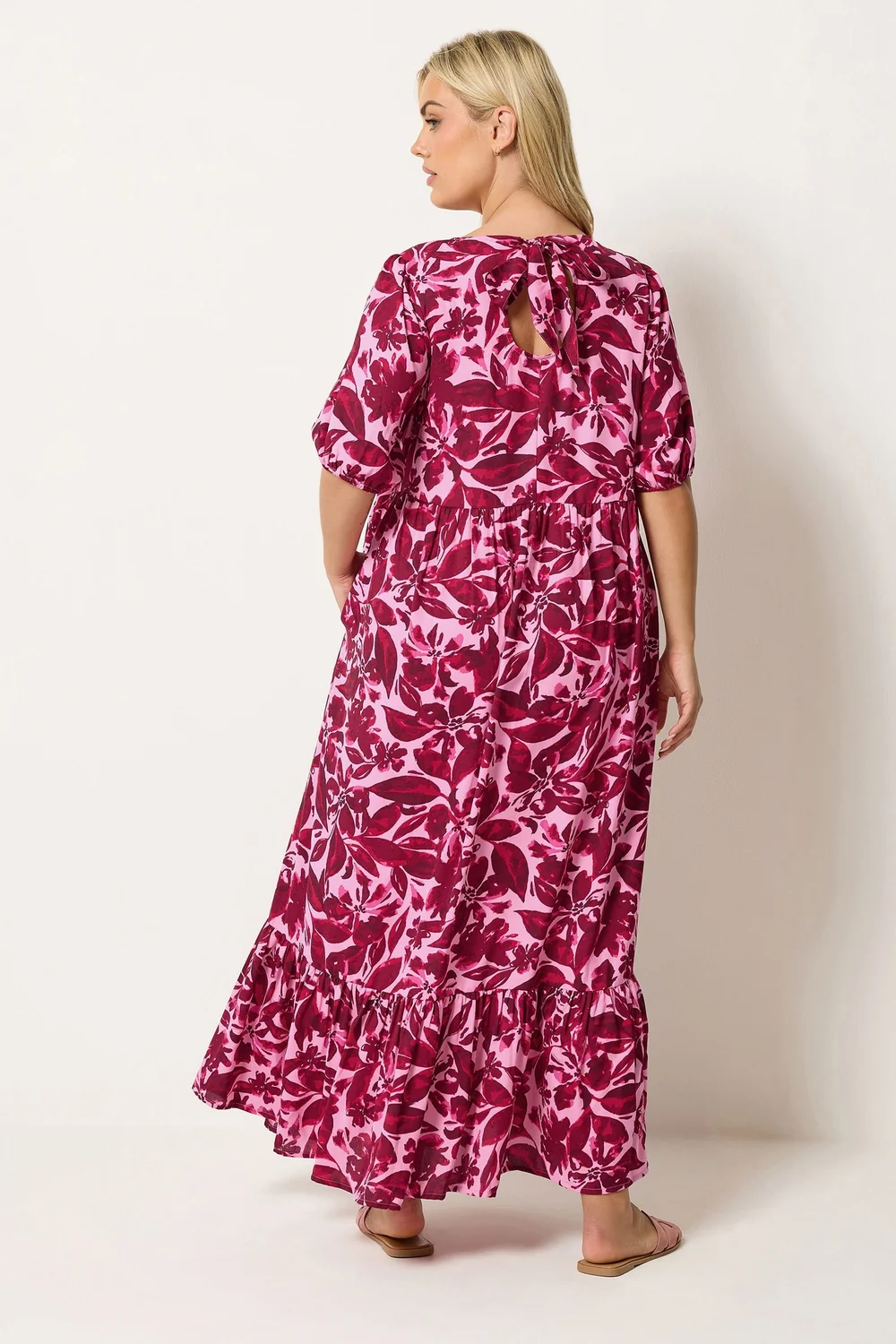 Yours Curve Pink Floral Smock Maxi Dress - 22-24 Image 4