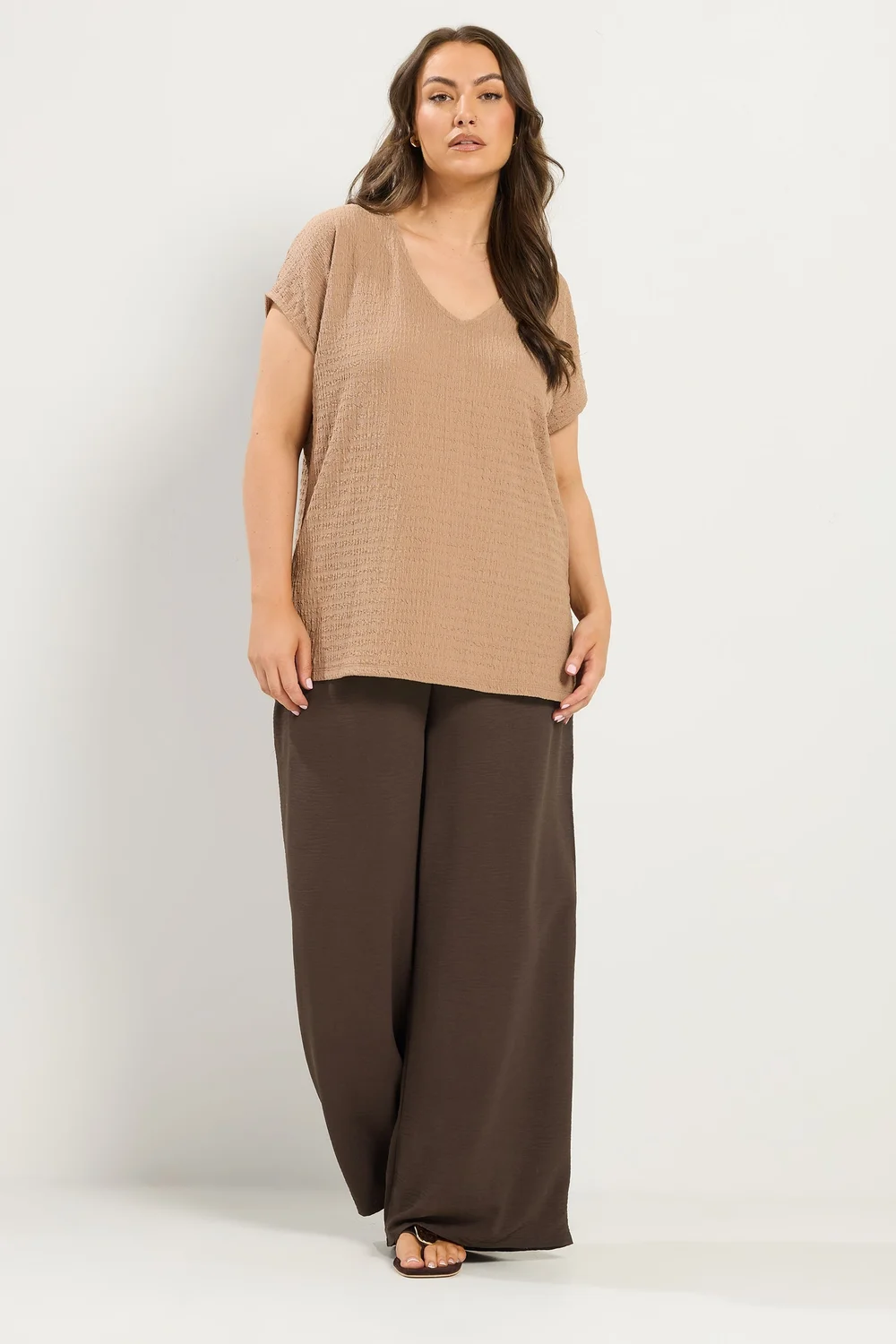 Yours Curve Chocolate Brown Twill Wide Leg Trousers - 30-32/L28 Image 2