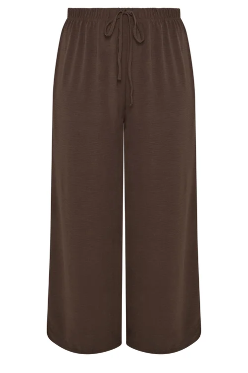 Yours Curve Chocolate Brown Twill Wide Leg Trousers - 30-32/L28 Image 5