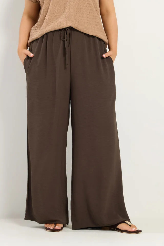 Yours Curve Chocolate Brown Twill Wide Leg Trousers