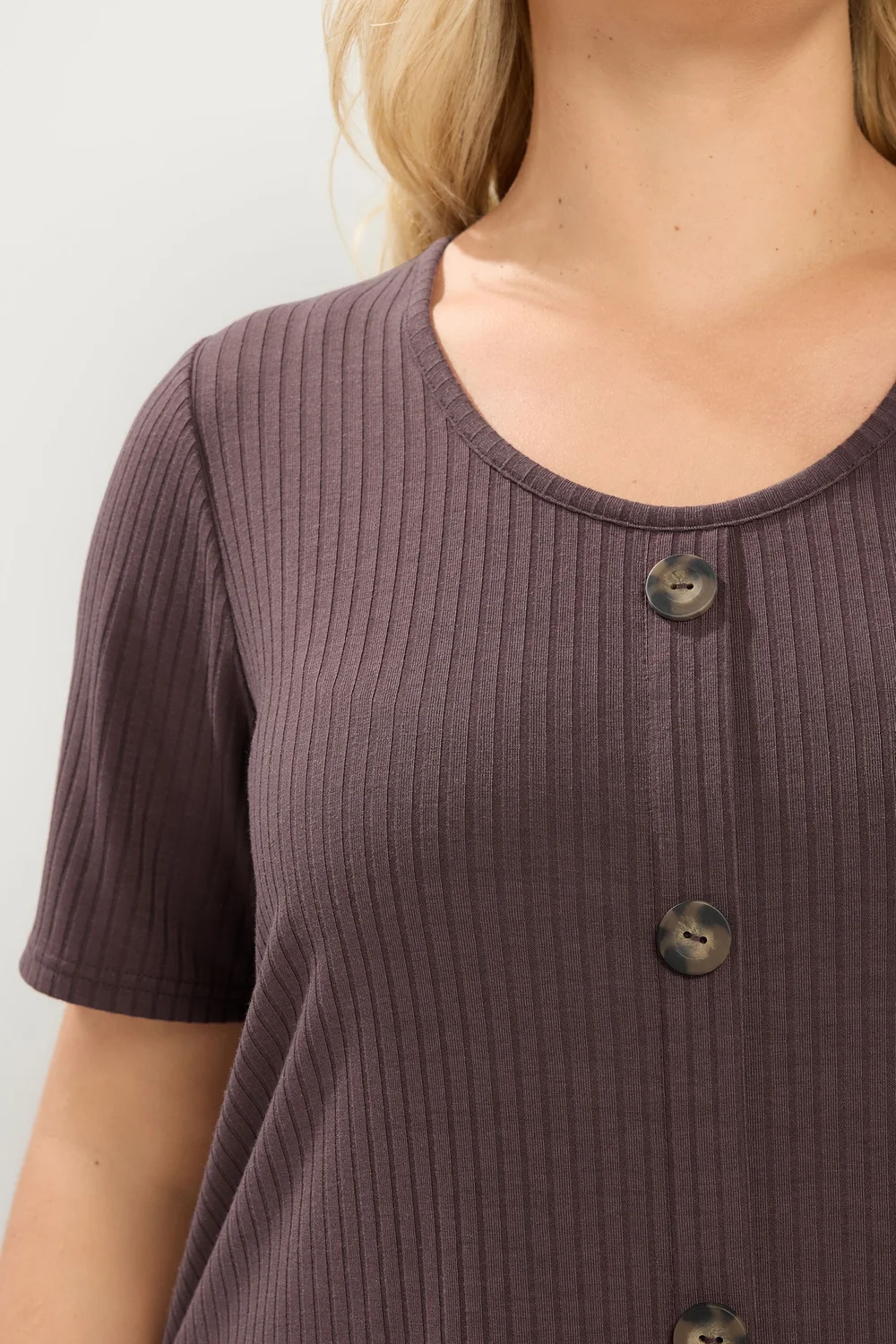 Yours Curve Brown Ribbed Short Sleeve T-Shirt - 18 Image 4