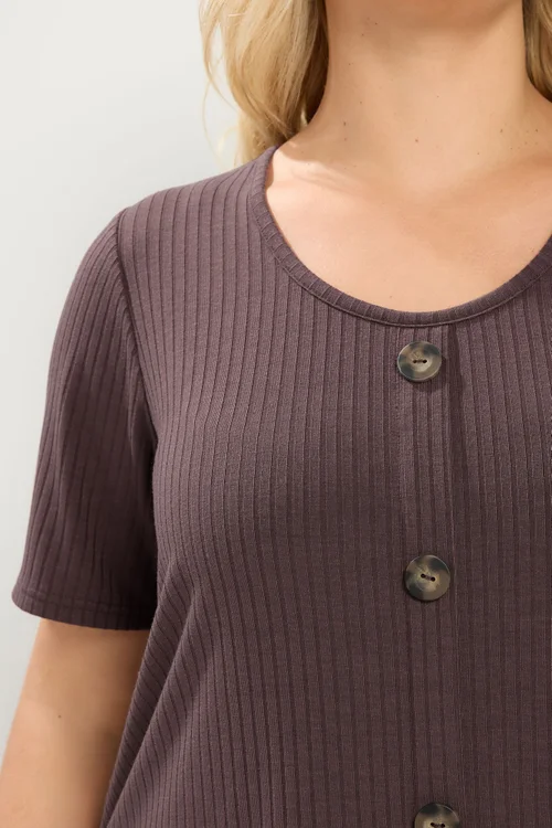 Yours Curve Brown Ribbed Short Sleeve T-Shirt - 18 Image 4