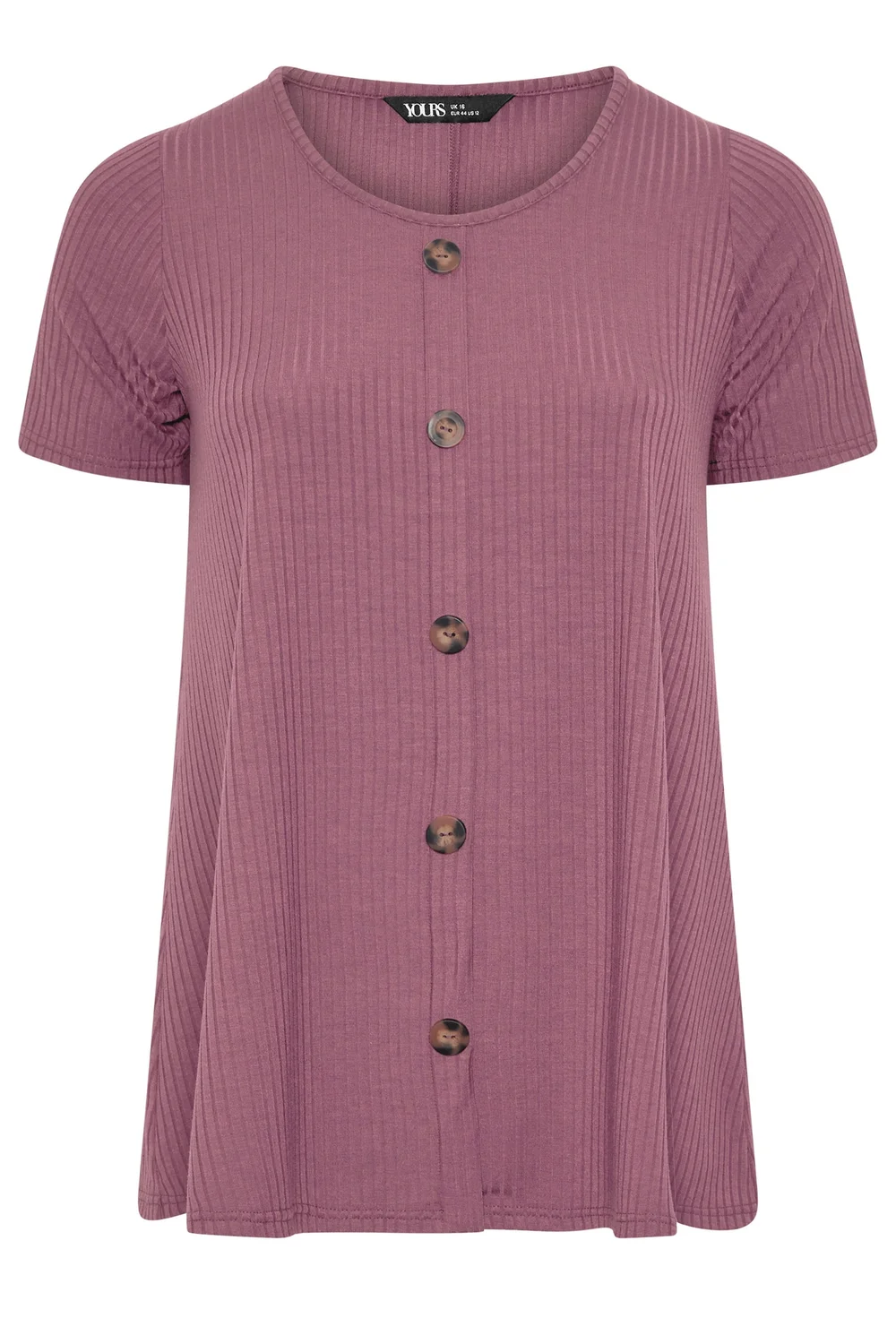 Yours Curve Pink Button Front Ribbed Swing Top - 20 Image 5