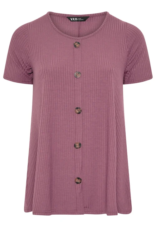 Yours Curve Pink Button Front Ribbed Swing Top - 20 Image 5
