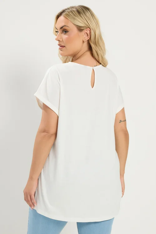 Yours Curve White Broderie Anglaise Grown On Sleeve T-Shirt - 14 Image 3