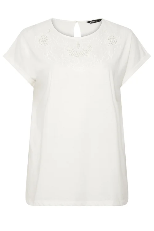 Yours Curve White Broderie Anglaise Grown On Sleeve T-Shirt - 14 Image 5