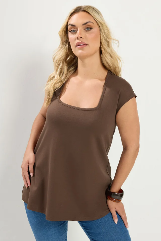 Yours Curve Chocolate Brown Cap Sleeve Top