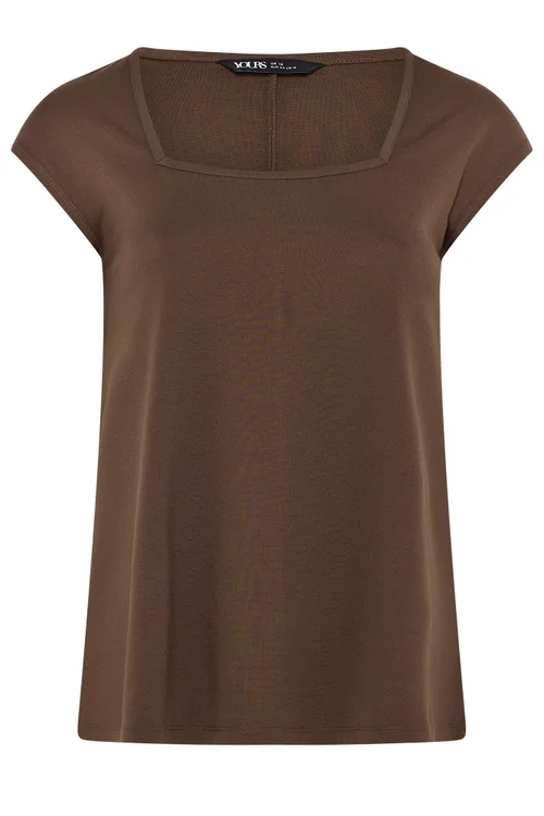 Yours Curve Chocolate Brown Cap Sleeve Top - 22-24 Image 5
