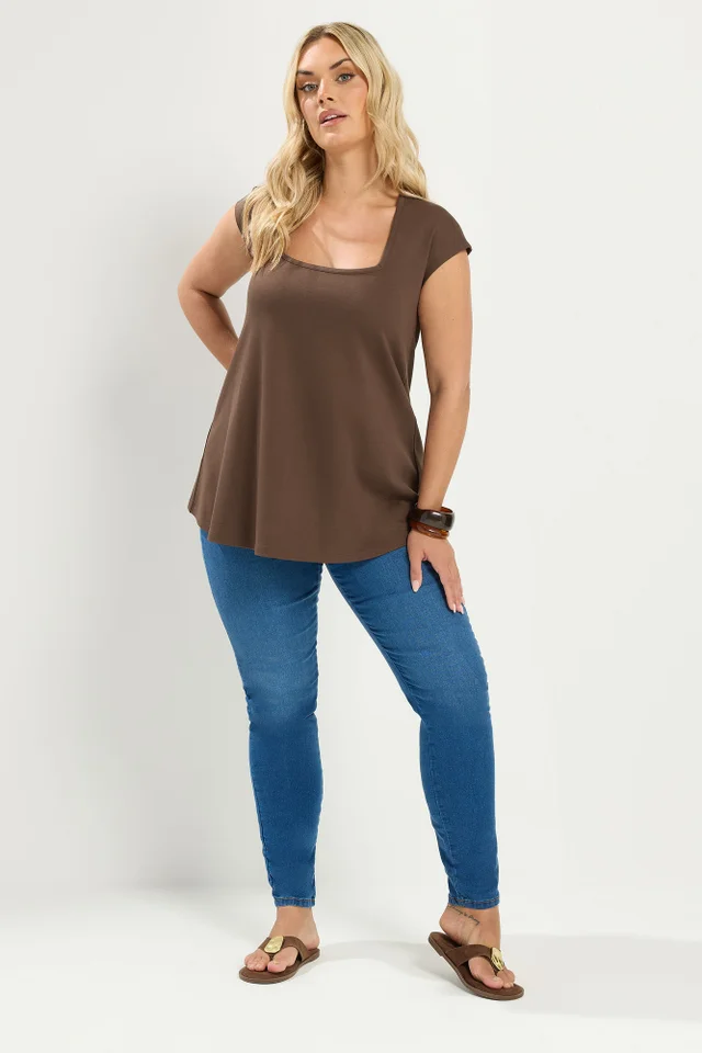 Yours Curve Chocolate Brown Cap Sleeve Top