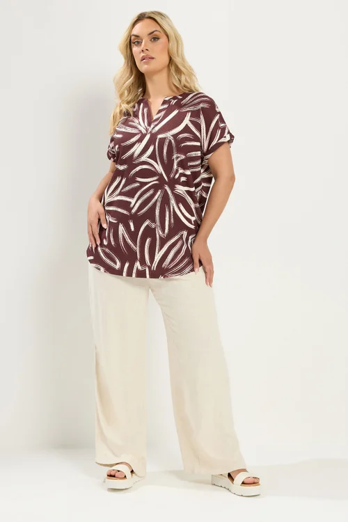 Yours Curve Chocolate Brown Abstract Print Blouse - 22-24 Image 2