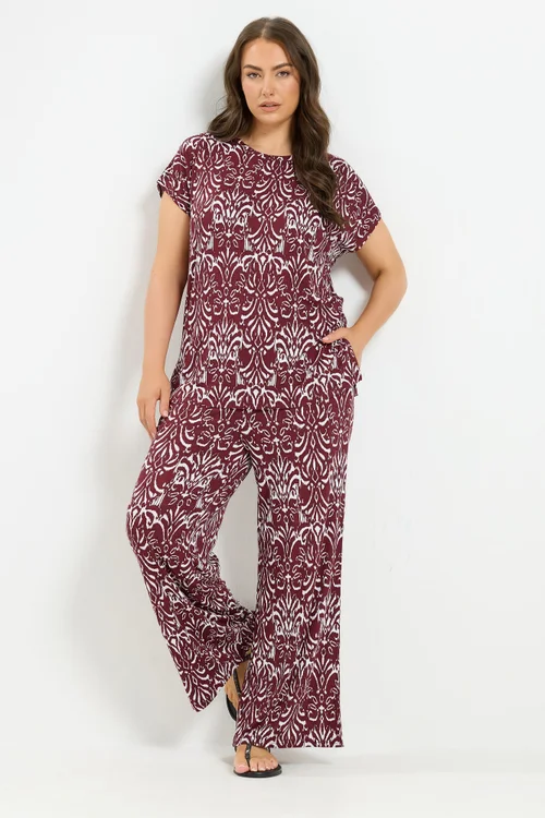 Yours Curve Red Ikat T-Shirt - 22-24 Image 2