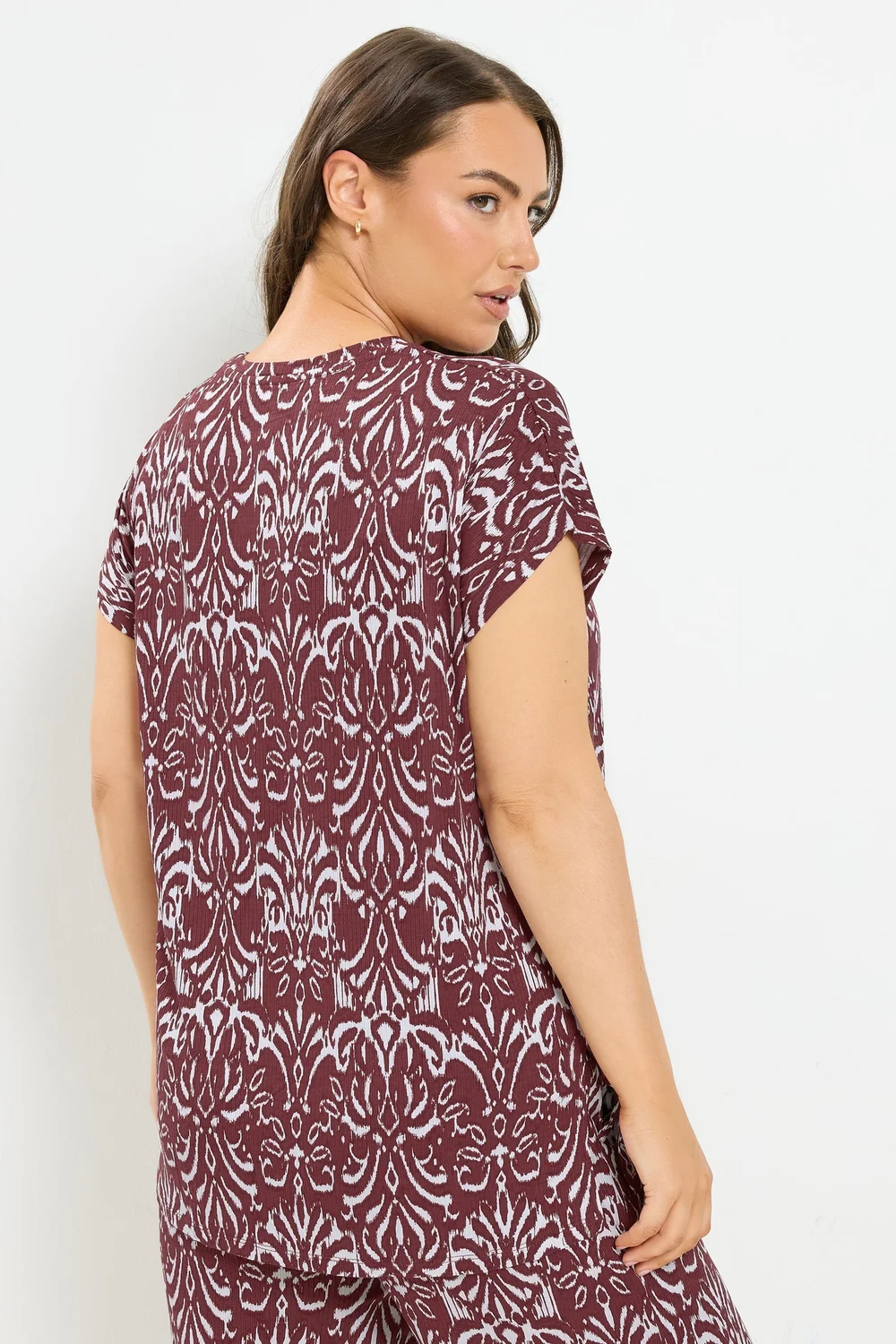 Yours Curve Red Ikat T-Shirt - 22-24 Image 3