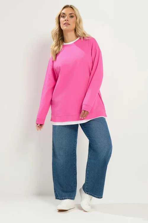 Yours Curve Pink 2-In-1 Crew Neck Sweatshirt - 14 Image 2