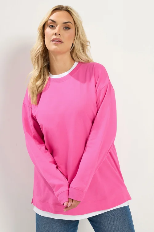 Yours Curve Pink 2-In-1 Crew Neck Sweatshirt - 14 Image 1