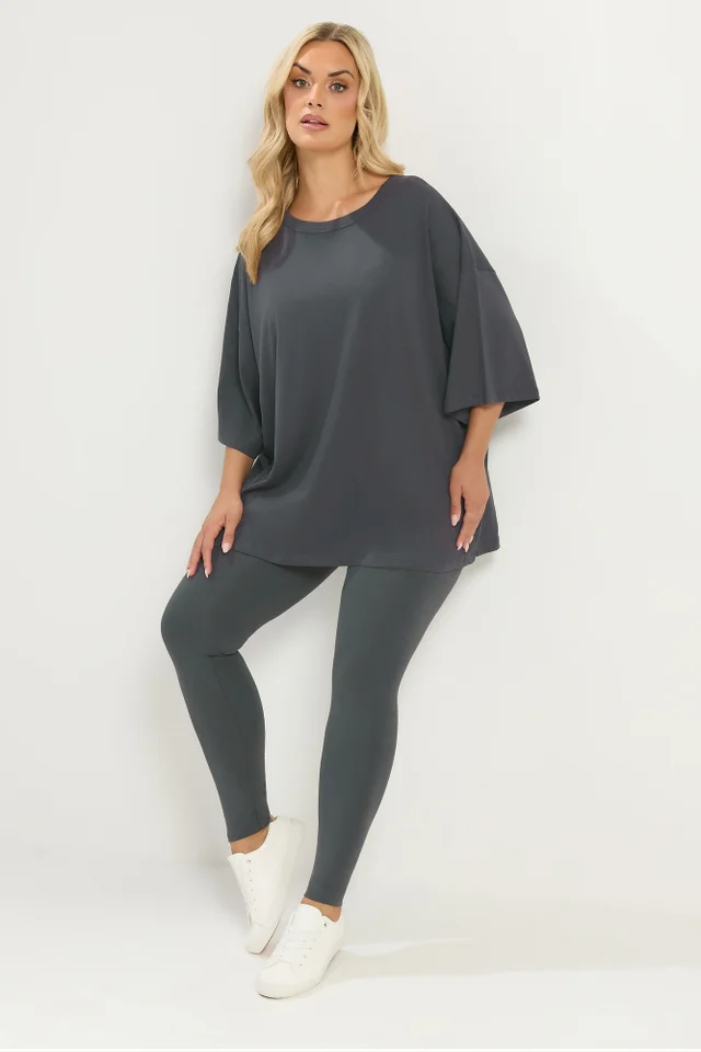 Yours Curve Charcoal Grey Oversized Boxy T-Shirt