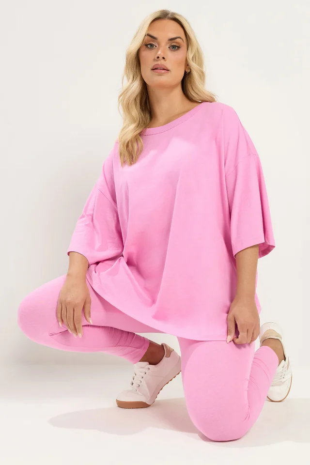 Yours Curve Pink Oversized Boxy T-Shirt