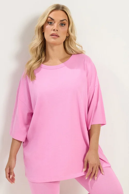 Yours Curve Pink Oversized Boxy T-Shirt - 16 Image 1