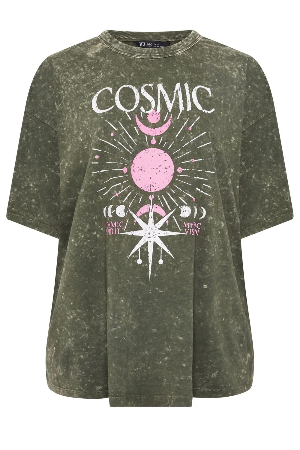 Yours Curve Green Acid Wash 'Cosmic' Oversized T-Shirt - 18 Image 2