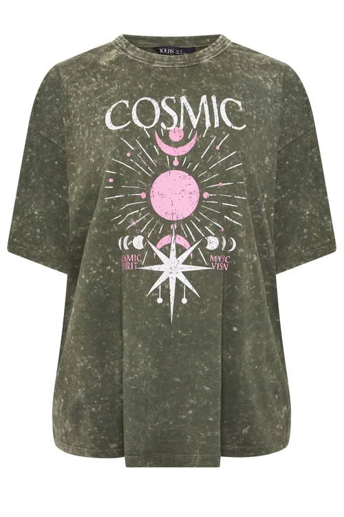 Yours Curve Green Acid Wash 'Cosmic' Oversized T-Shirt - 18 Image 2