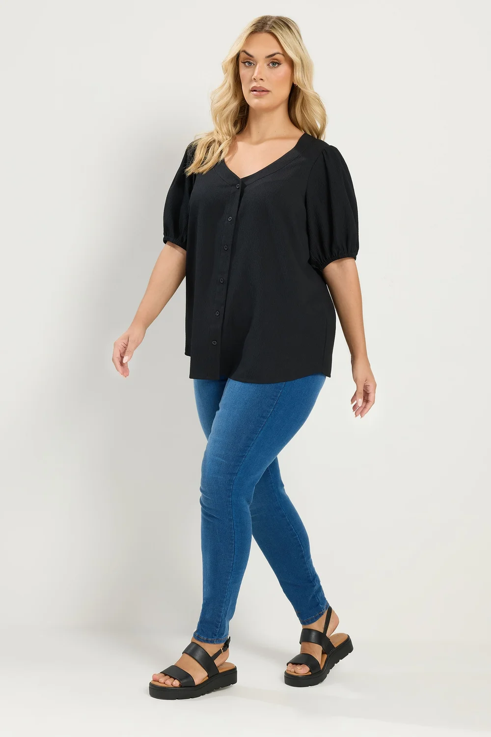Yours Curve Black Textured Blouse - 16 Image 2