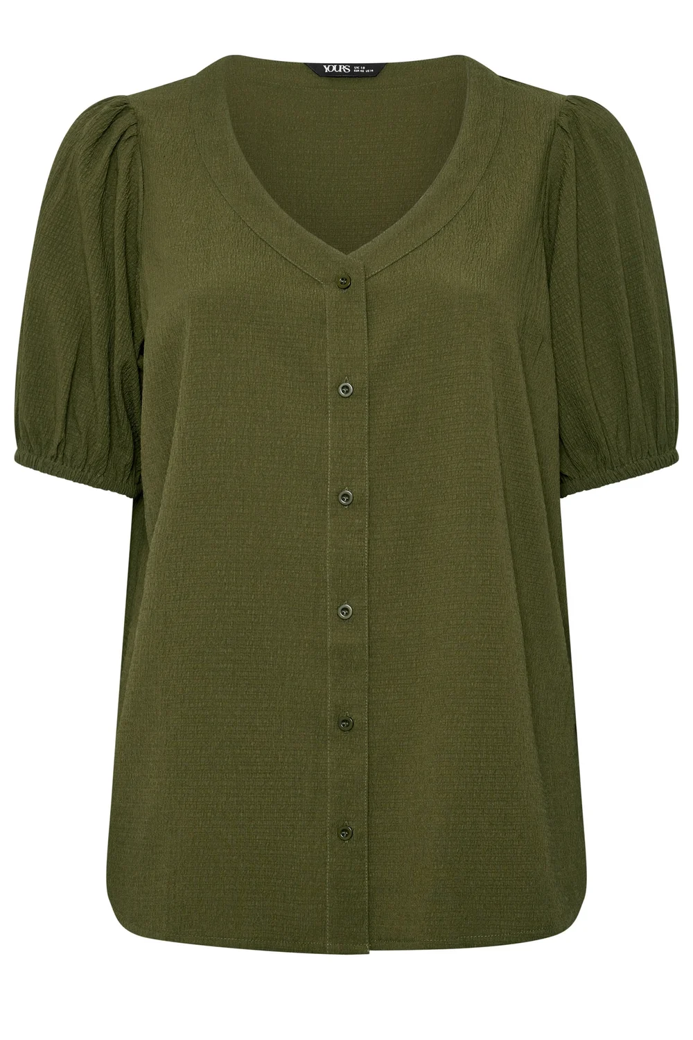 Yours Curve Khaki Green Button Textured Blouse - 16 Image 5