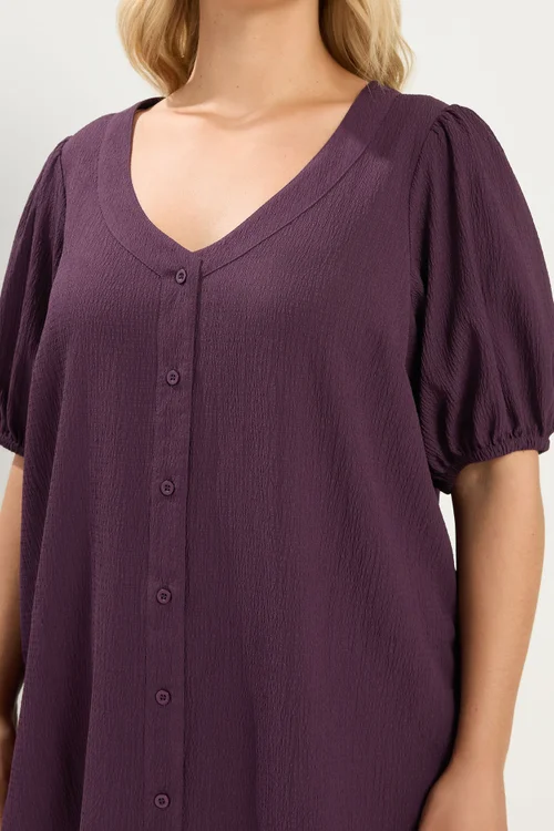 Yours Curve Purple Button Textured Blouse - 30-32 Image 4