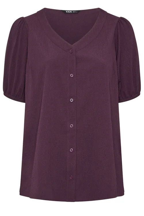 Yours Curve Purple Button Textured Blouse - 30-32 Image 5