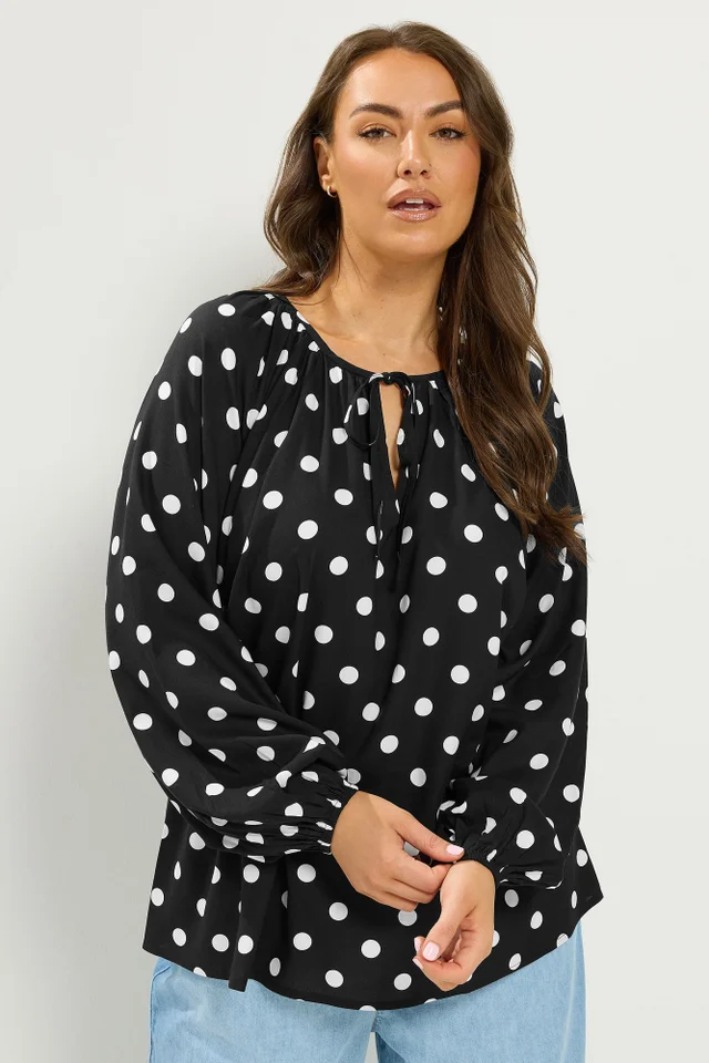 Yours Curve Black Polka Dot Blouse