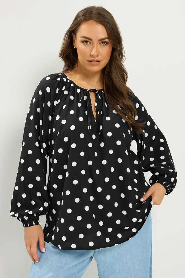 Yours Curve Black Polka Dot Blouse
