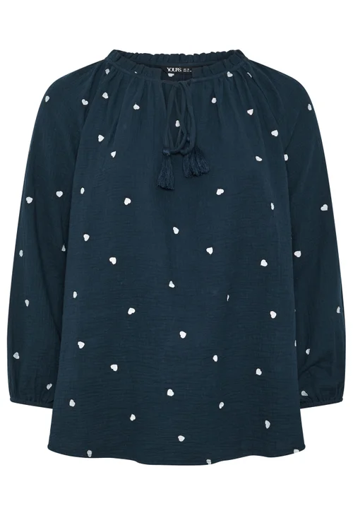 Yours Curve Navy Blue Heart Print Blouse - 16 Image 5