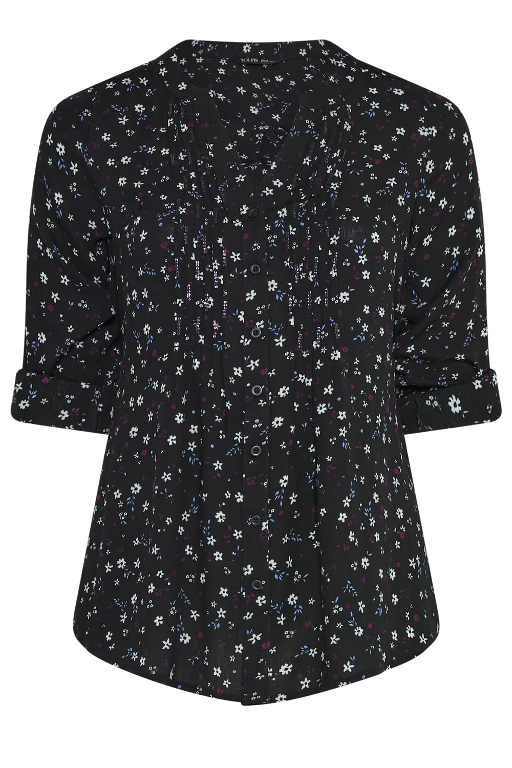Yours Curve Black Floral Pintuck Top - 20 Image 5