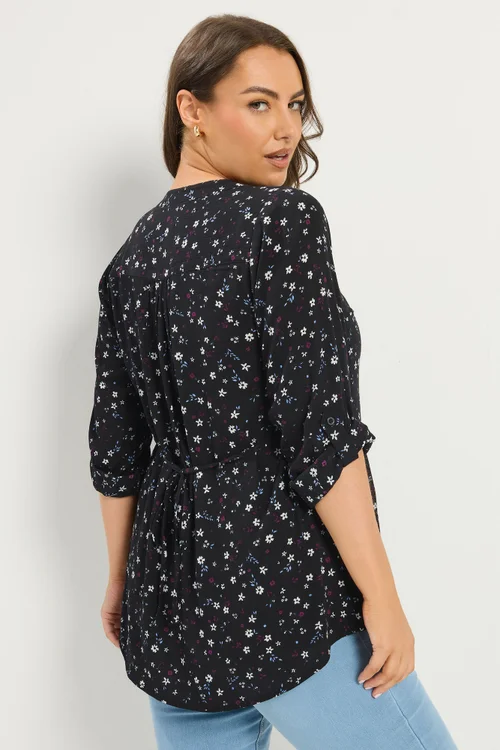 Yours Curve Black Floral Pintuck Top - 20 Image 3
